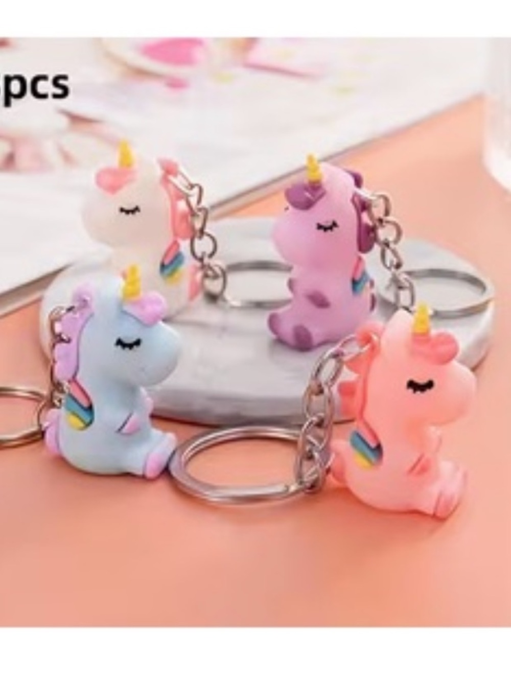 6 Cute Unicorn Keychain Toy - Pastel Pink, Blue, White